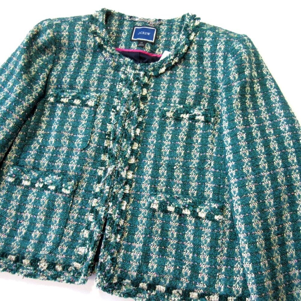 NWT J.Crew Lady Jacket in Spicy Jade Emerald Metallic Tweed Blazer 16 - Picture 5 of 9